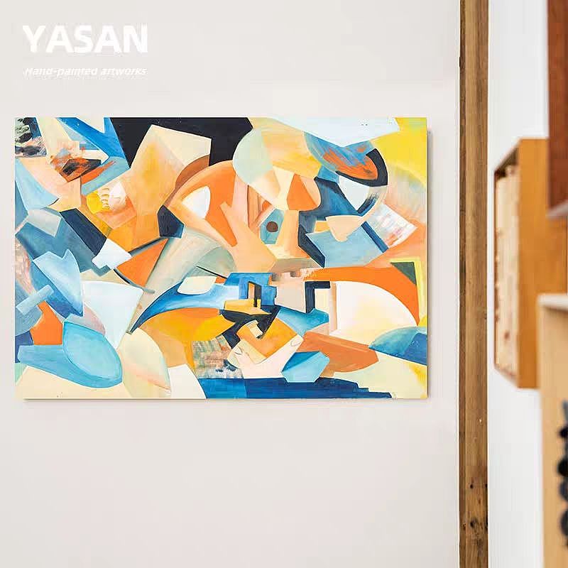 现代纯手绘几何抽象装饰画玄关大幅创意装饰画艺术挂画