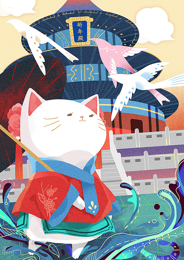 北京印象-手账本封面 猫咪拟人