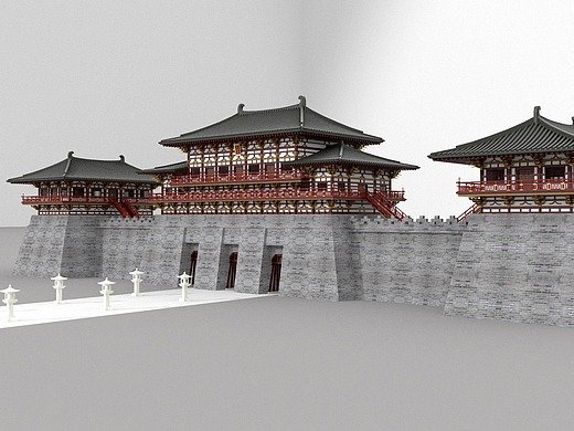 隋唐洛阳城端门三维建模(cinema 4d vray)