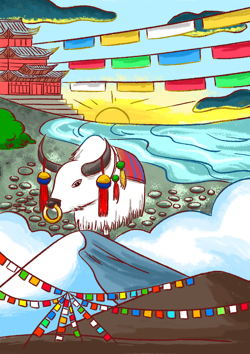 原创青海旅游推广手绘