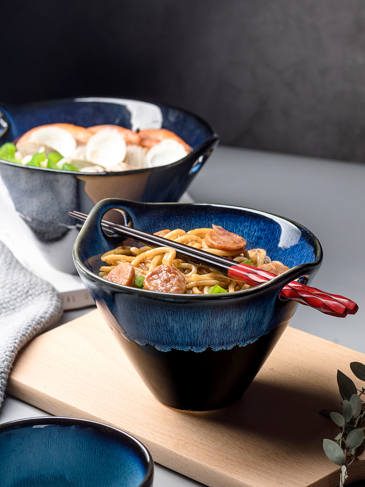 家用泡面碗商用陶瓷日式拉面碗大号双耳碗淘宝摄影餐具