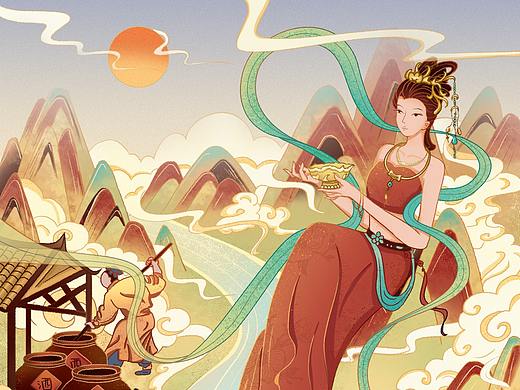 白酒包装插画原创设计