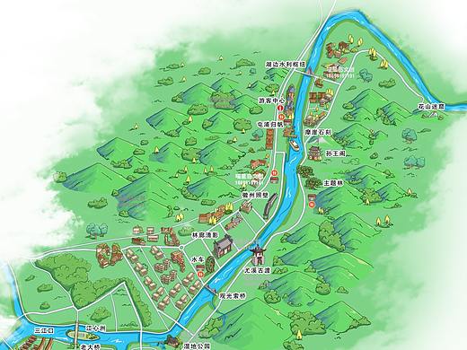 安徽省黄山市新安江滨水旅游景区旅游手绘地图