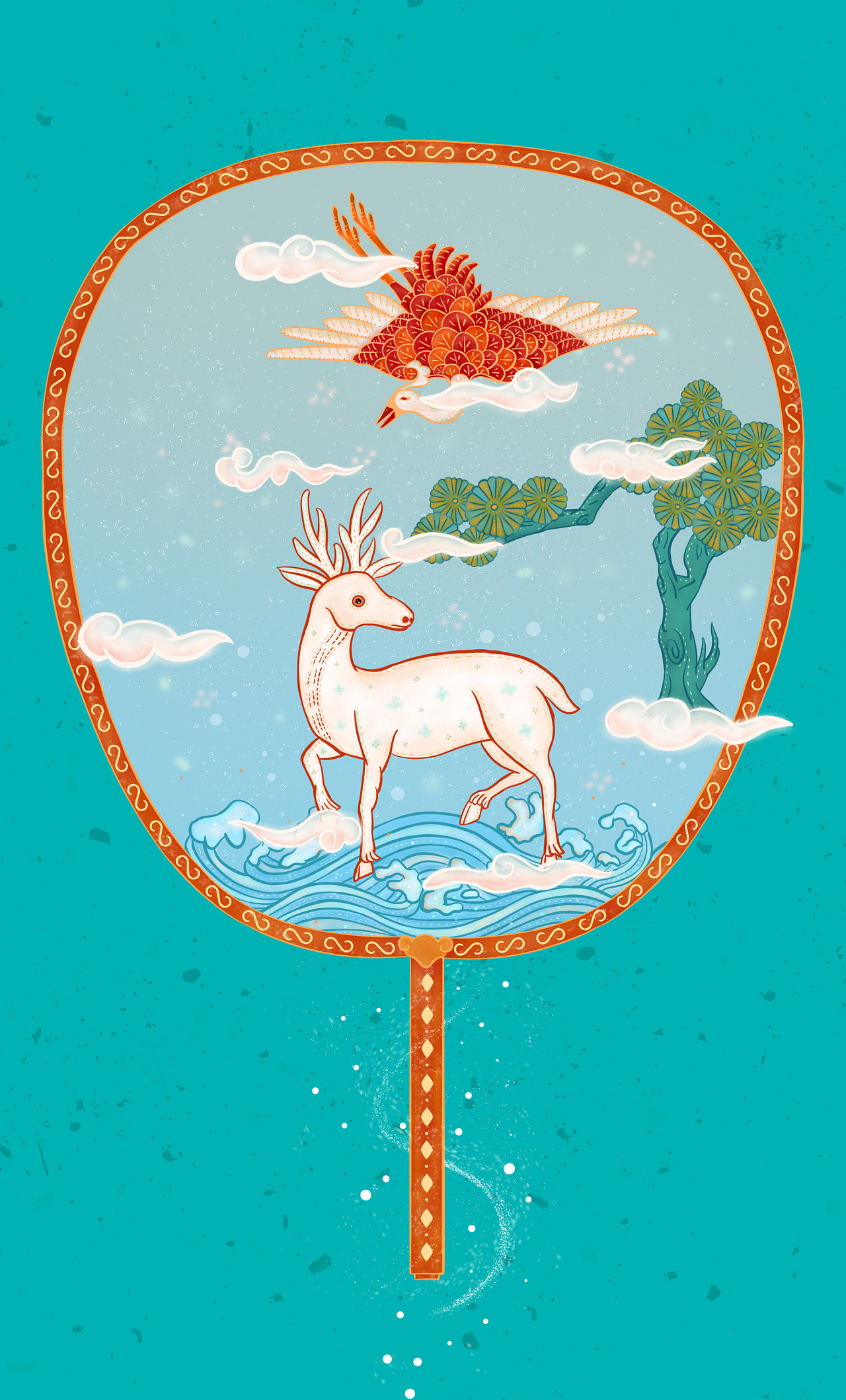 插画#祥鹿凤凰纹样之团扇文创|插画|商业插画|lynnlynnc - 原创作品