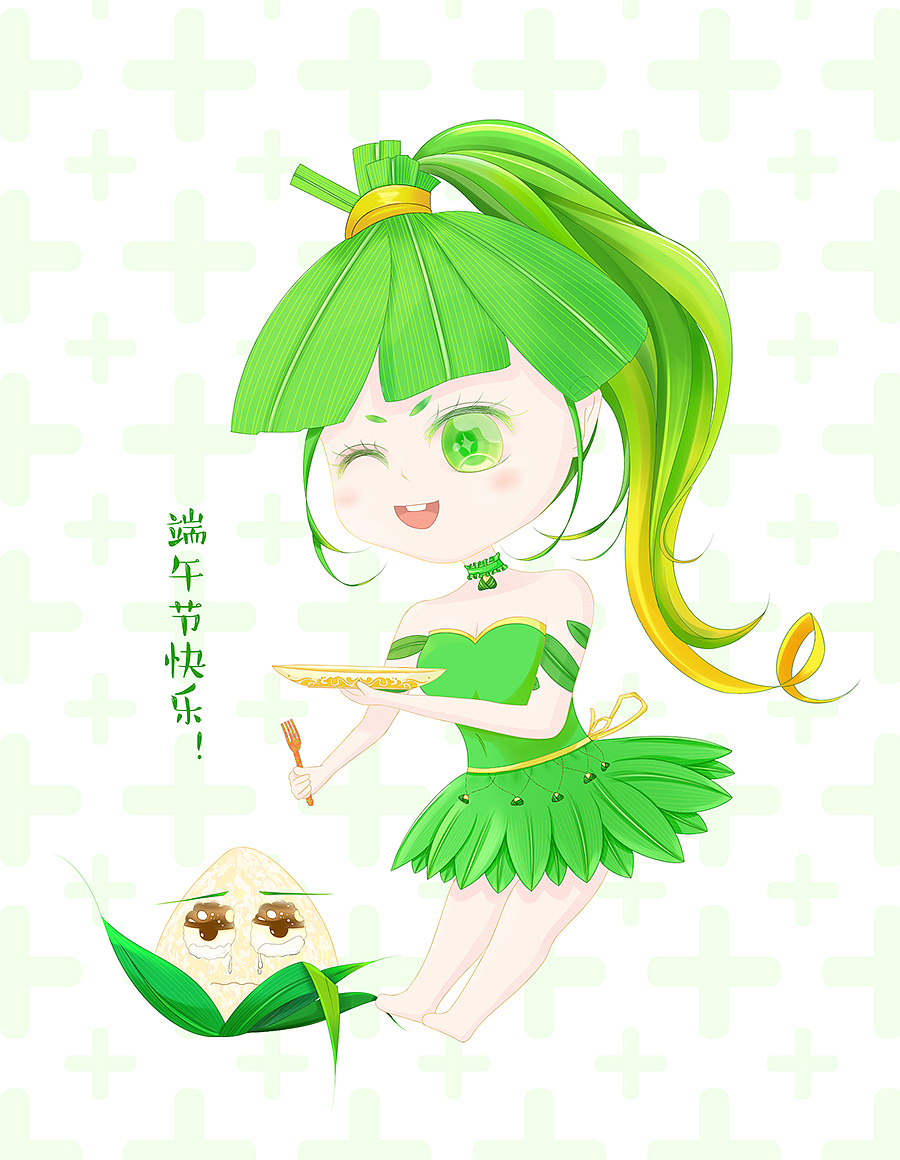 漫画绘画/q版人物/鼠绘原创插画绘画习作-端午节粽子q版拟人
