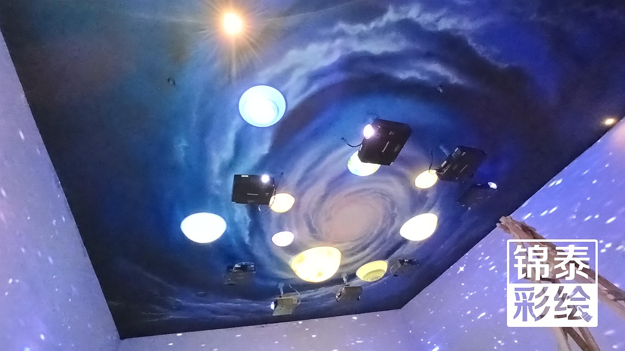 星空彩绘/星空星际主题手绘墙画/梦幻星空墙体彩绘