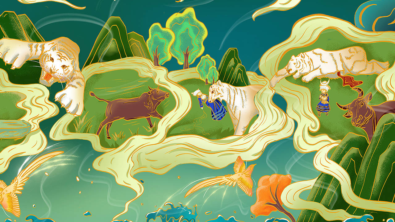 苗族故事性国潮插画