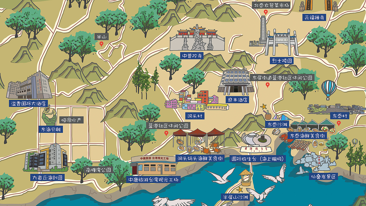 中国浙江省温州洞头全域手绘地图绘制