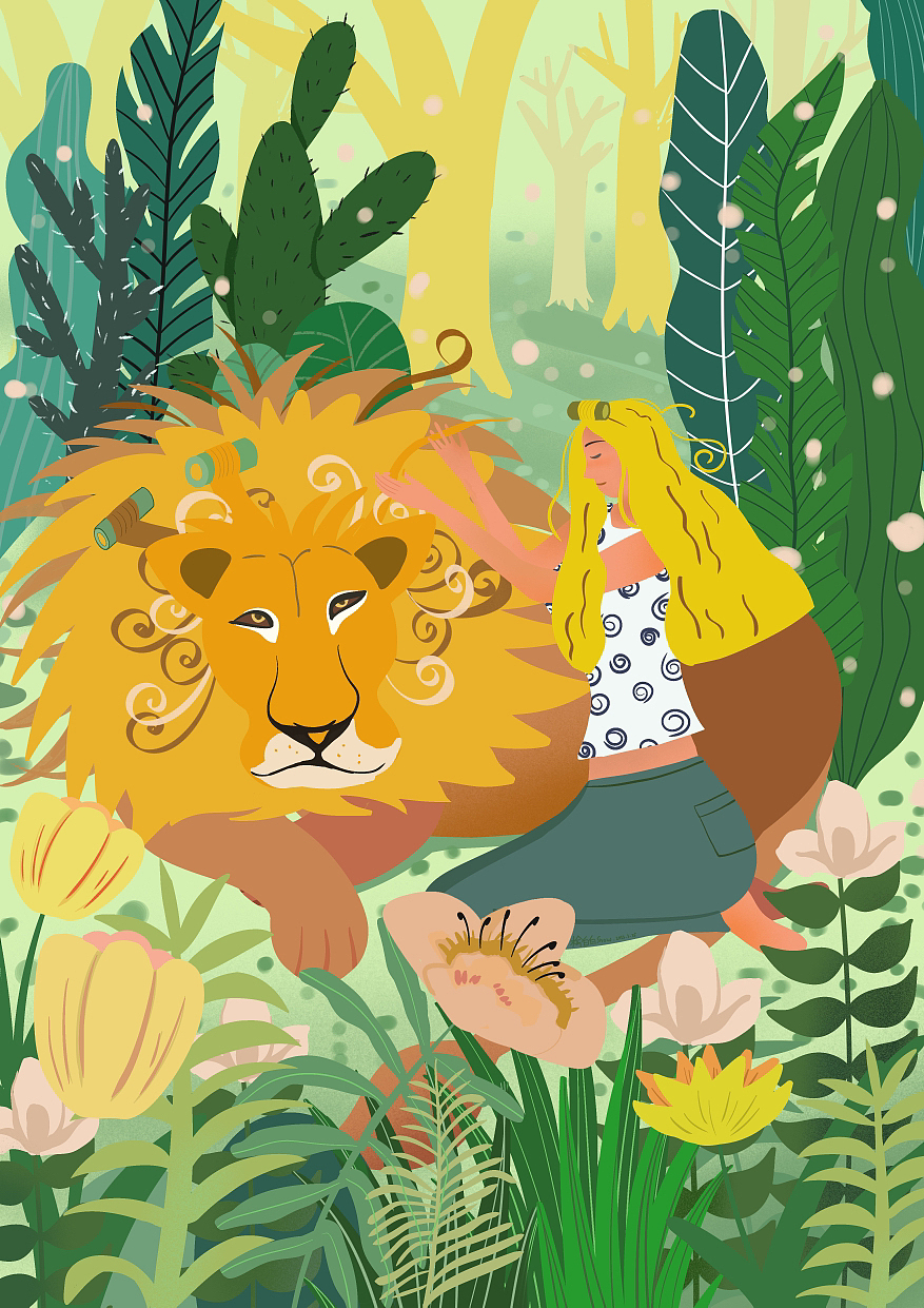 我与动物系列-我帮狮子做卷发