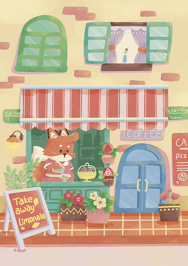 照片转插画｜🦊的咖啡店☕️（图ZMzYxMjIwMzIw） - 儿童插画 - 站酷设计师京十二原创素材 - 站酷ZCOOL