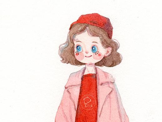 水彩画卡通少女小女孩绘画过程图 手账素材 水彩画教程