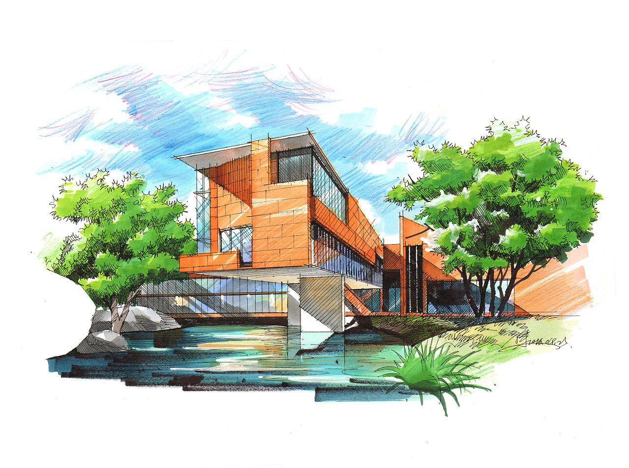 建筑写生马克笔效果图（图ZNTA0MTMxNjg=） - 建筑设计 - 站酷设计师gaoyu1229原创素材 - 站酷ZCOOL