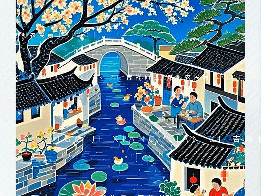 农民画｜《古镇夜景》