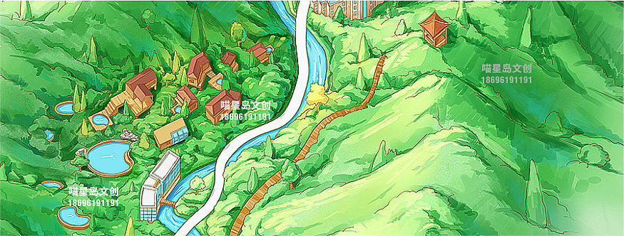 天明山森林温泉旅游手绘地图（图ZMjYzOTQ2MTA0） - 商业插画 - 站酷设计师喵星岛文创原创素材 - 站酷ZCOOL