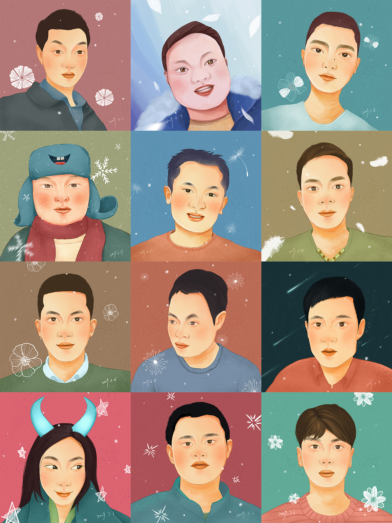 部门同事们。
<br>嗯。。。从开始到现在，尝试了几种风格，但是不管啥子风格，都需要基础打底，该去补课了~