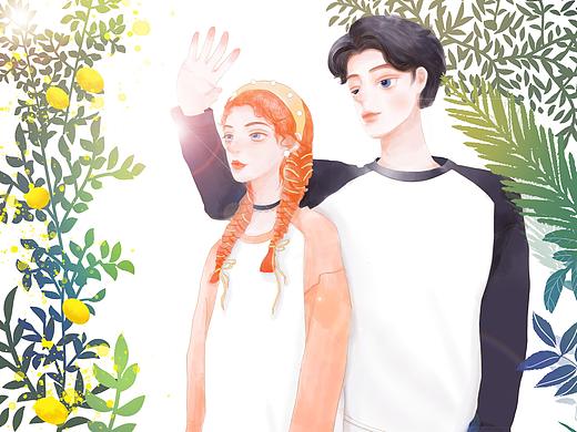 《为你遮阳》恋人插画