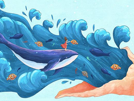 海螺·海浪·女孩