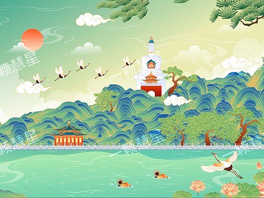 北京北海公园矢量插画