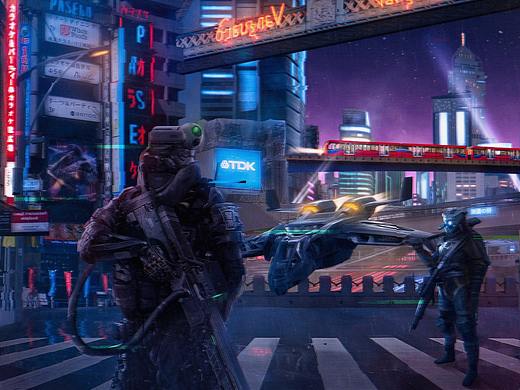 未来都市赛博朋克场景科幻合成海报练习
