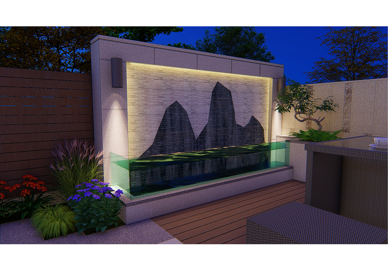 农庄景观设计标签景观设计庭院设计现代庭院水景墙创作时间2019/12