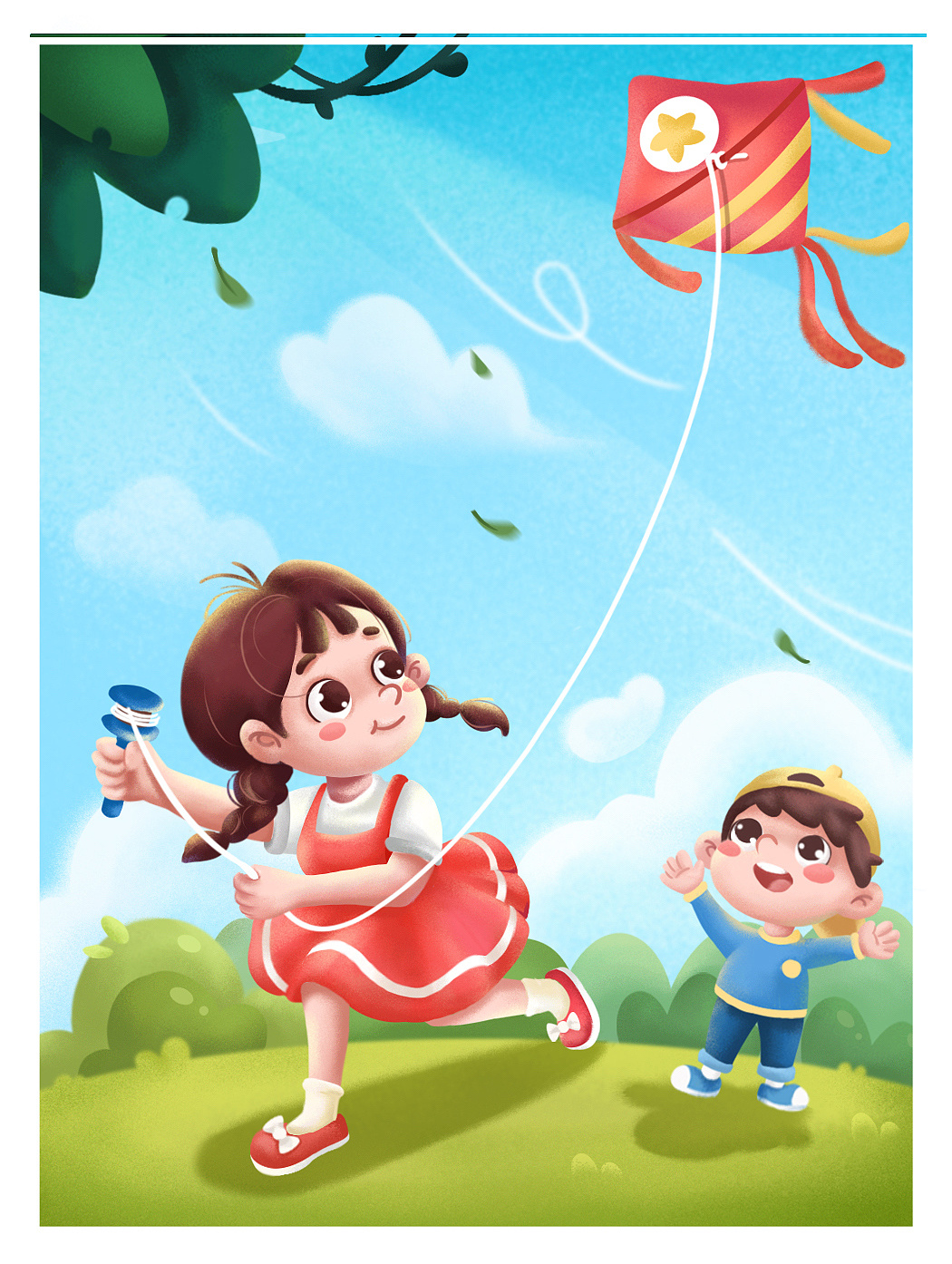 原创儿童插画《放风筝》《打雪仗》|插画|儿童插画|插画师大涵子