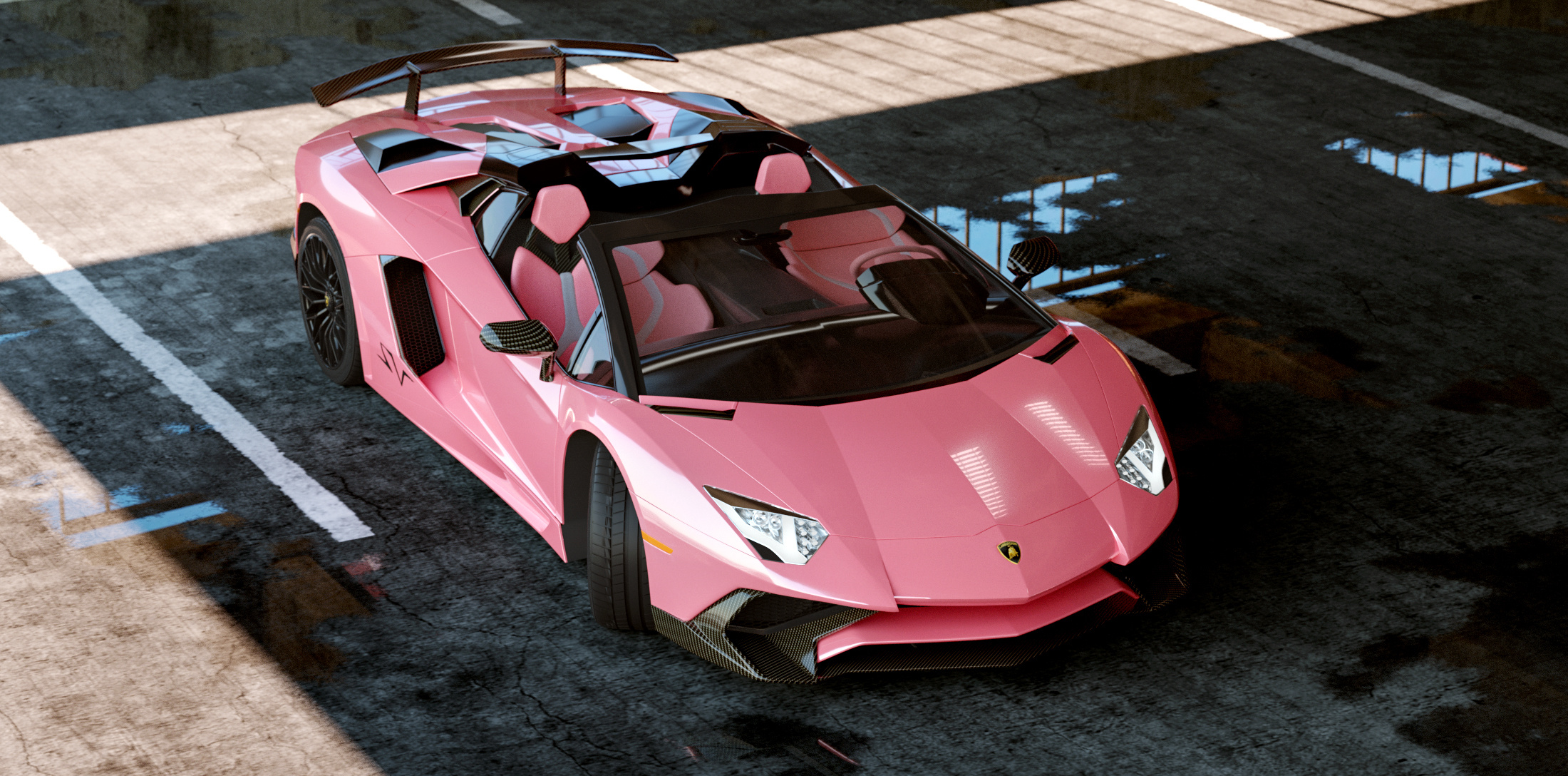 汽车渲染 兰博基尼 埃文塔多 死亡芭比粉 渲染