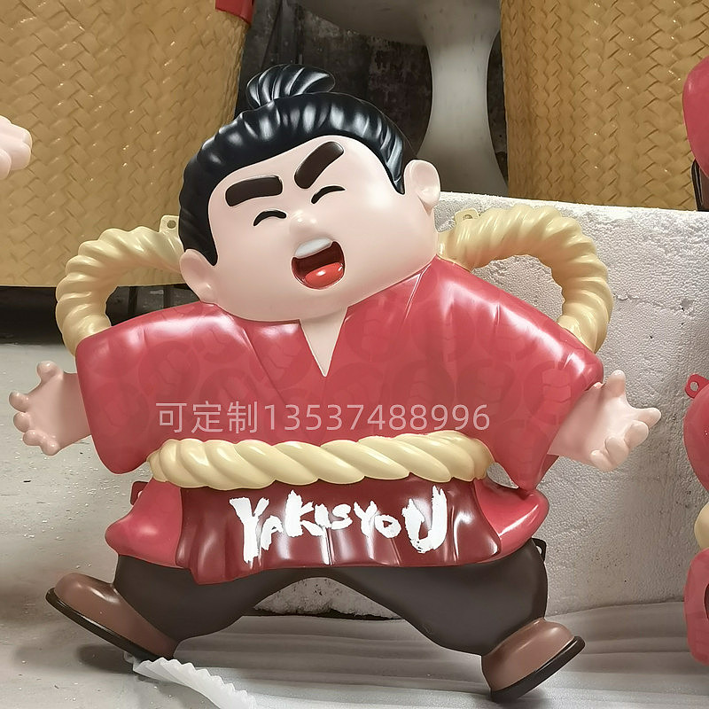 烧烤店装饰摆件玻璃钢相扑人偶雕塑半立体动漫人物模型