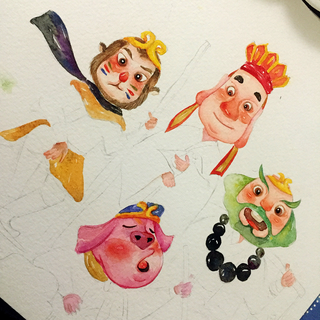 水彩插画西游记