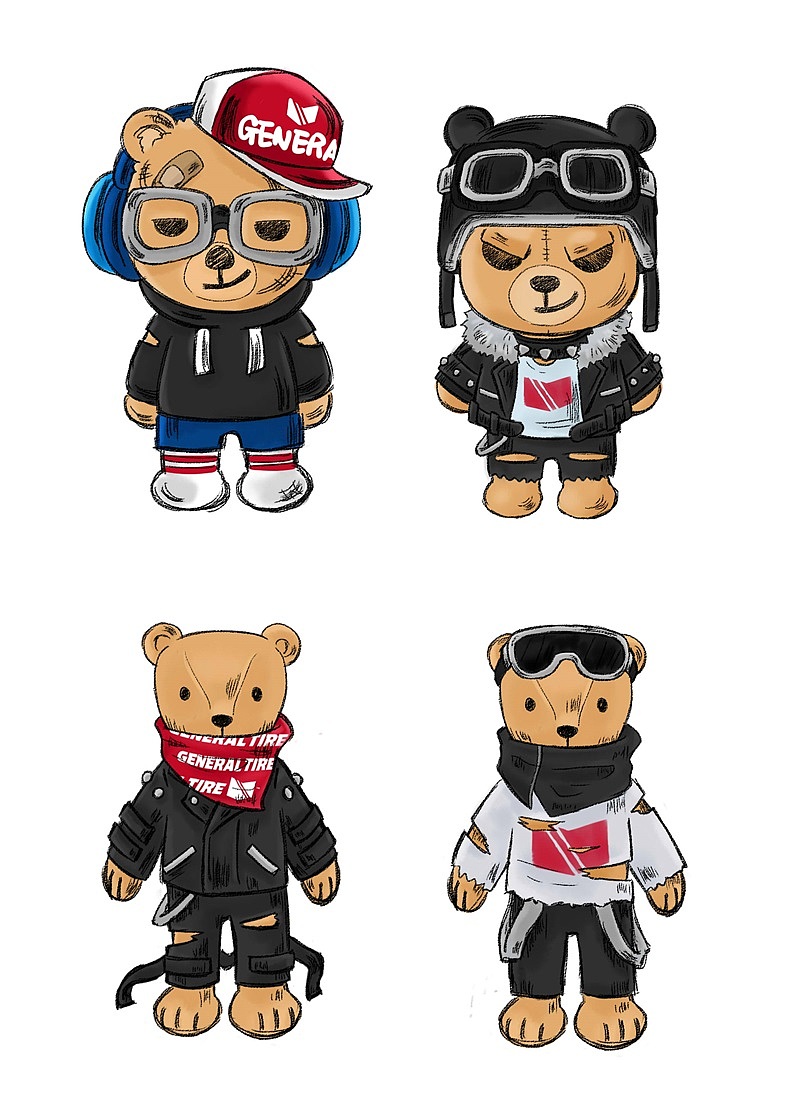 一个轮胎品牌的周边公仔毛绒熊设计稿