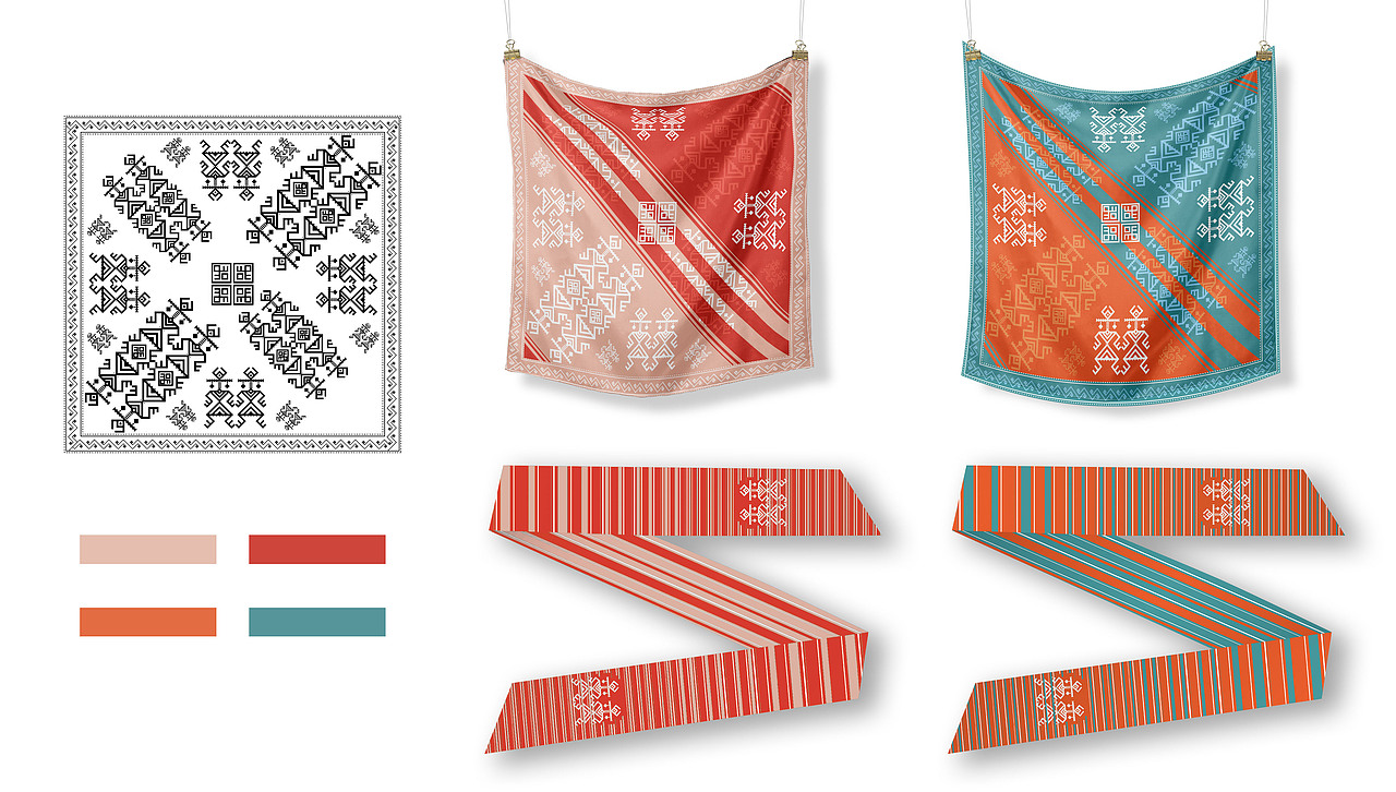 霓·夏日絮语——黎锦纹样.黎母纹之丝巾设计（图ZMjM1MzM2NTA0） - 生活用品 - 站酷设计师金鱼设计狮原创素材 - 站酷ZCOOL