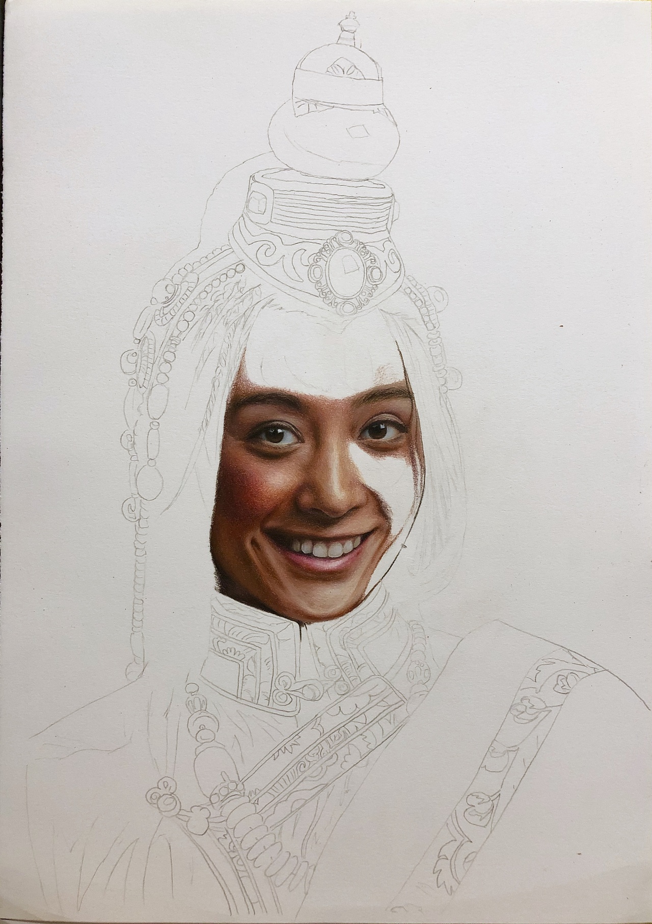 彩铅人物藏族女孩