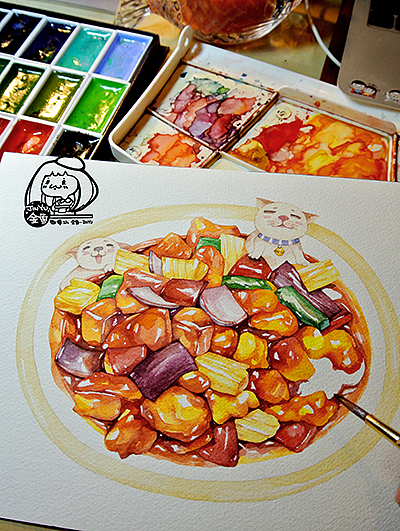 金鱼手绘美食——酸酸甜甜菠萝咕噜肉（图ZMTA3MTA1MDA=） - 商业插画 - 站酷设计师金鱼酱JINYU原创素材 - 站酷ZCOOL