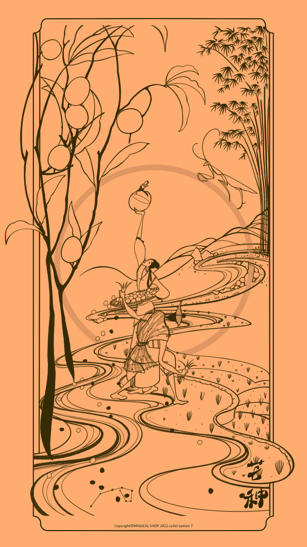 「二十四节气之中国舞」系列作品之「芒种」（图ZMzAzNzM3NTQ0） - 新锐潮流插画 - 站酷设计师Lemon橘桃蕾蕾原创素材 - 站酷ZCOOL