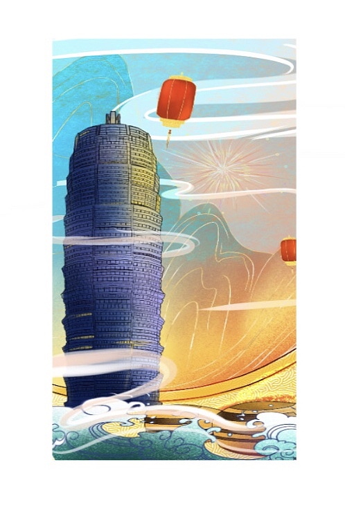 加入了河南郑州的一些标志性建筑物—"玉米楼","中原福塔","二七塔"