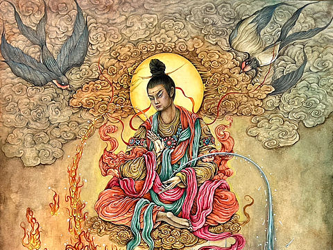 原创国风手绘水彩插画 ——上报四重恩，下济三途苦