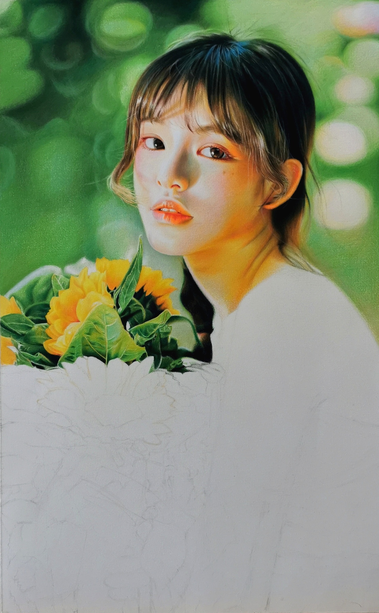 手捧向日葵的女孩|纯艺术|彩铅|微眠手绘 - 原创作品 - 站酷 (zcool)