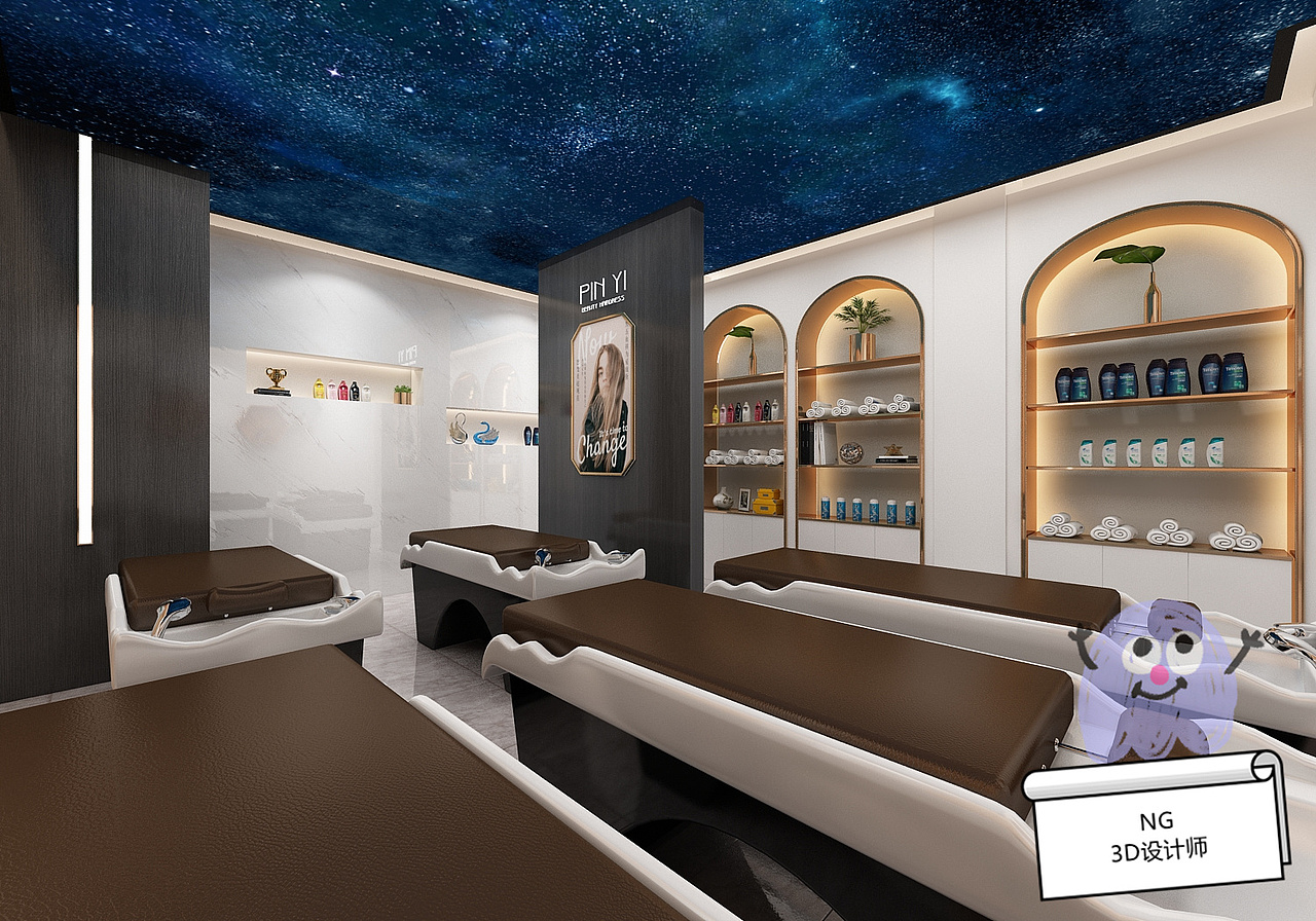 品一理发店门面店铺设计3D效果图