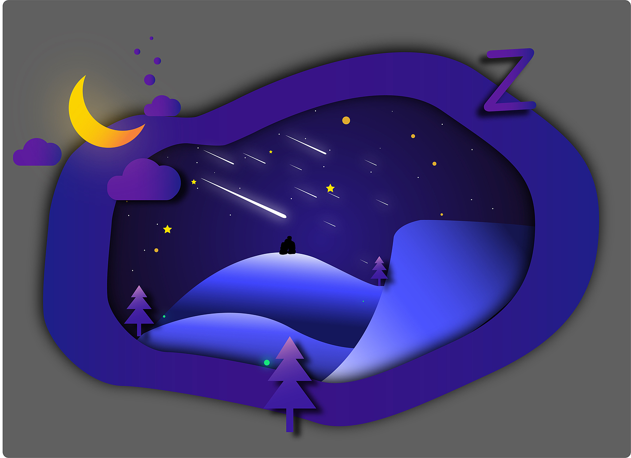 原创唯美梦幻情侣流星雨星空插画（图ZMTc5MjY5MzQw） - 艺术插画 - 站酷设计师张闲余原创素材 - 站酷ZCOOL