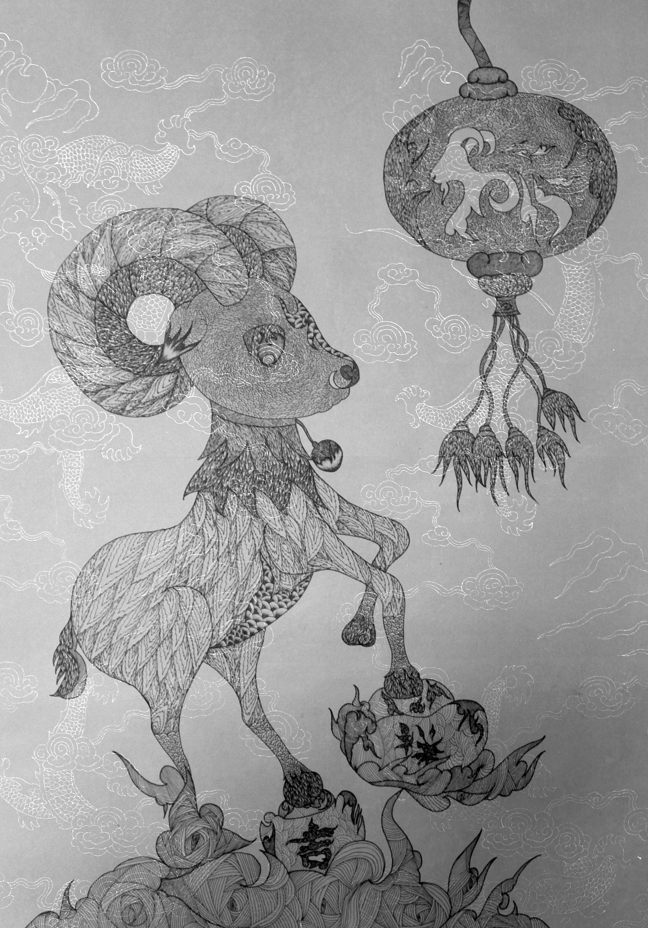 晨旭艺校儿童主题生肖年画艺术展获奖作品《神羊献福》