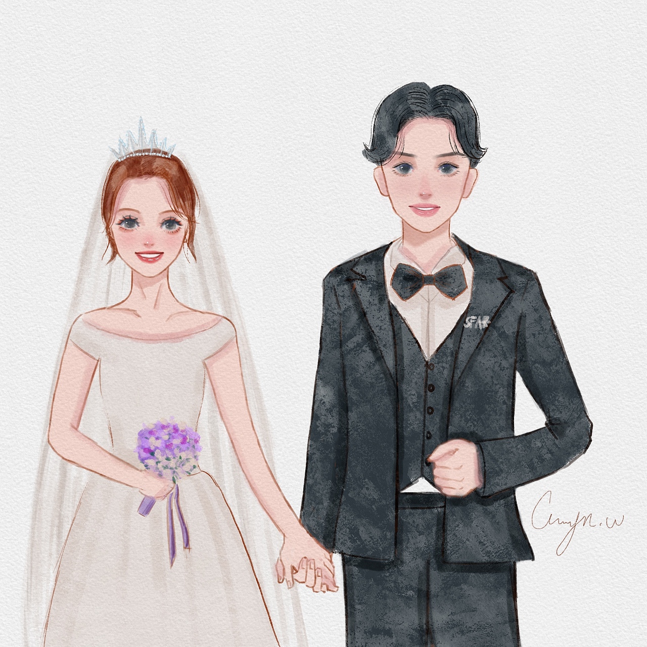 手绘头像｜男生女生手绘头像水彩风婚礼请柬婚纱照手绘（图ZMjY4MzgyNTQw） - 创作习作 - 站酷设计师清蒸鱼扇原创素材 - 站酷ZCOOL