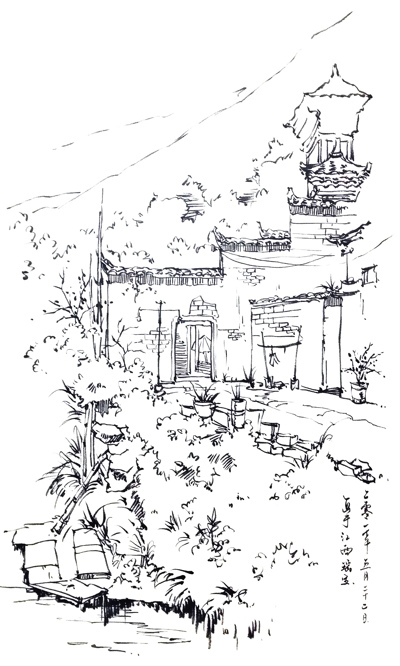 速写-江西瑶里(写生 秀丽笔篇)|纯艺术|绘画|cadunan - 原创作品