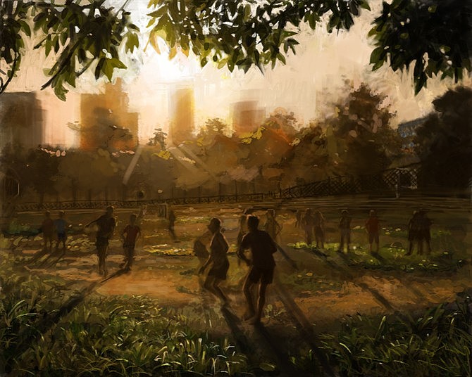 黄昏时候学校操场