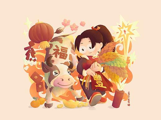 福牛迎丰年——贺岁图