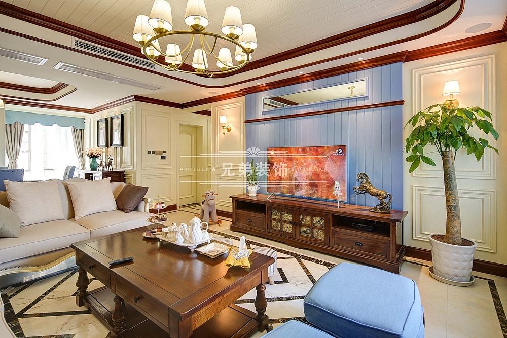 保利港湾国际全套装修设计|保利港湾国际美式装修案例
