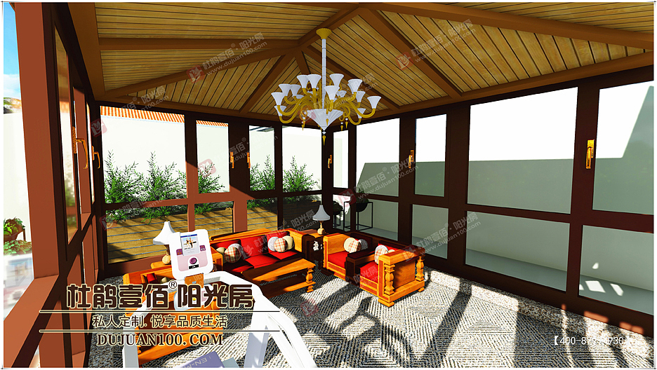 楼顶露台阳光房德高瓦阳光房+圆弧玻璃廊道设计图