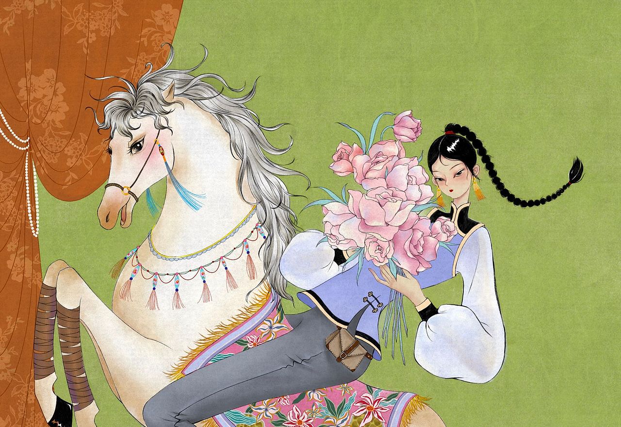 新国风插画｜《龙马与花花》