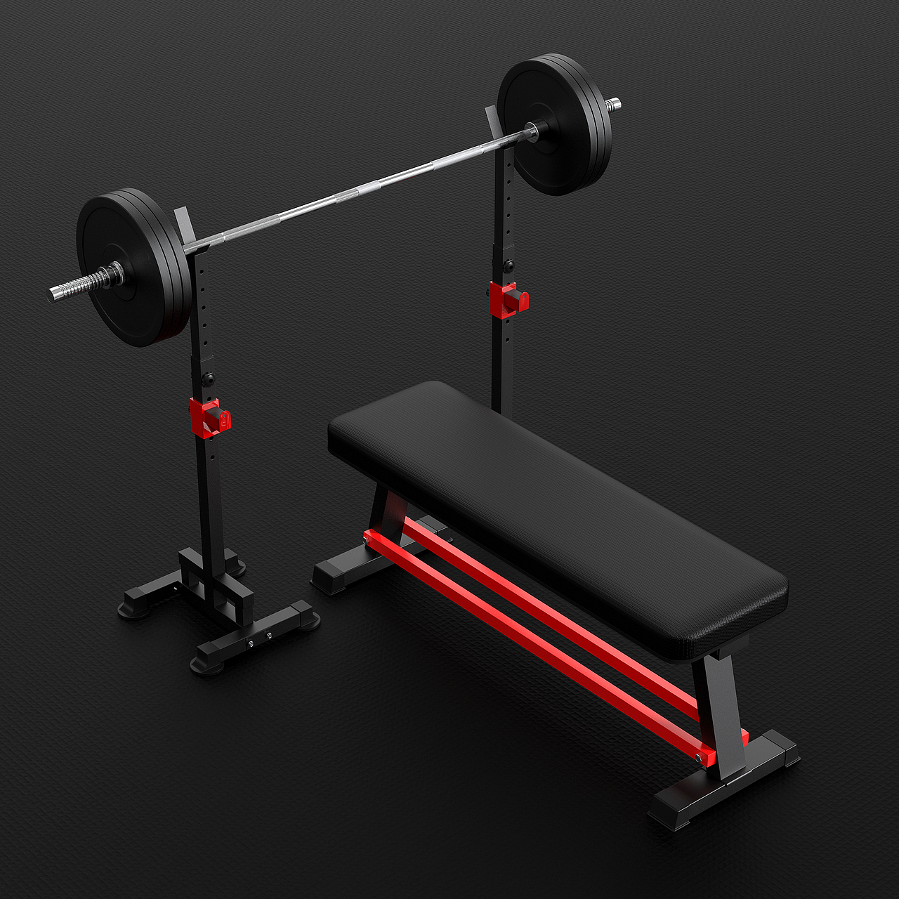 杠铃哑铃凳 三维建模渲染详情制作