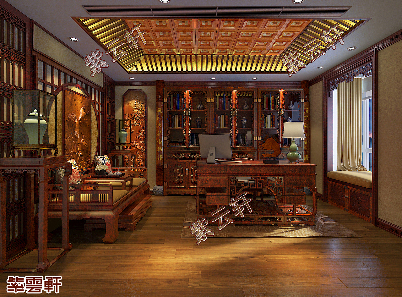书房复古中式装修效果图