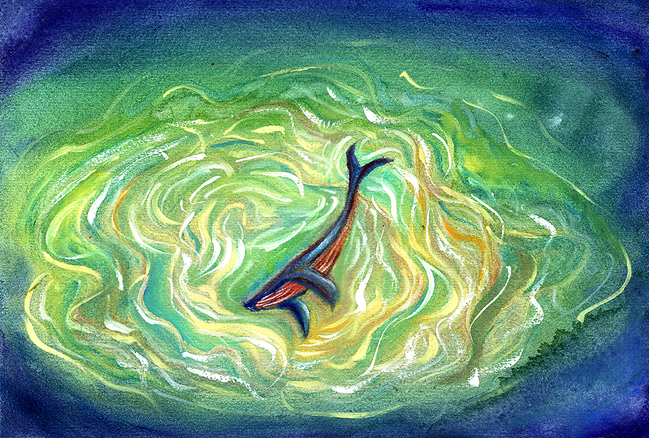 鲸鱼意境手绘鲸鱼梦幻意境大鱼鲸鱼入海鲸鱼入梦