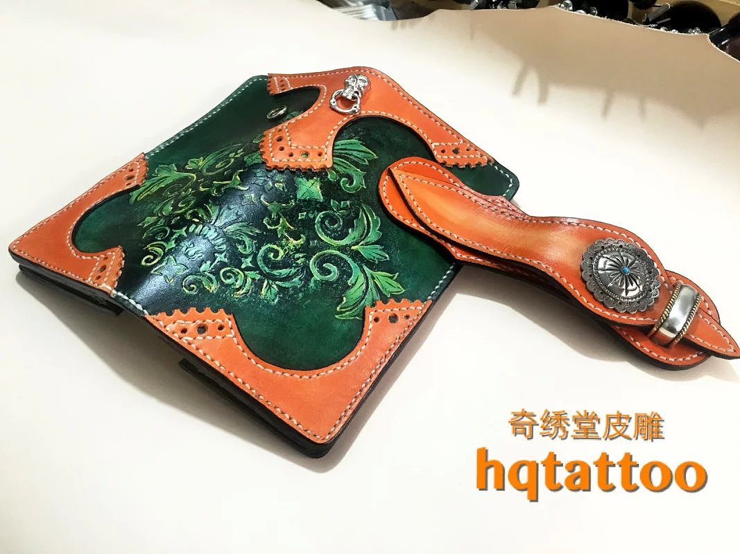 纯手工皮雕染色长夹